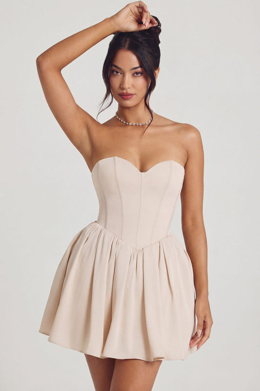 « Emeline » — Robe Mini Corset en Tulle, Ivoire