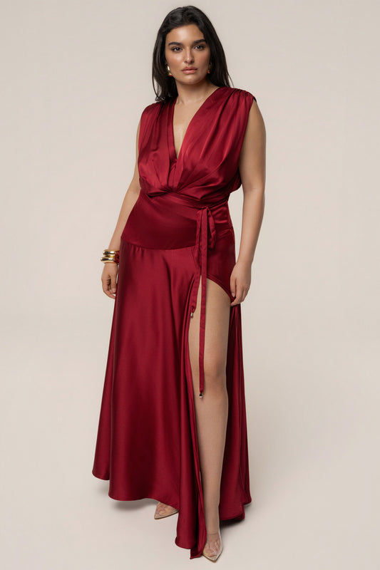 « Amalia » — Robe Longue Satinée, Rouge