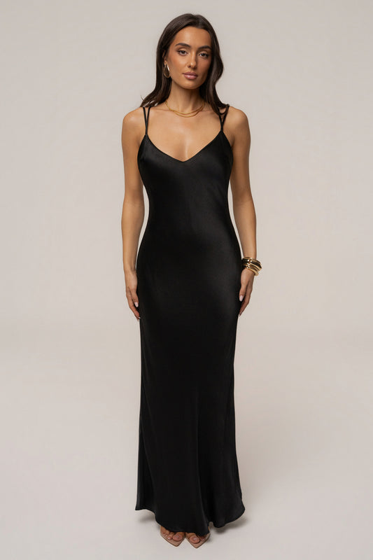 « Promesse Satinée » — Robe Longue, Noir