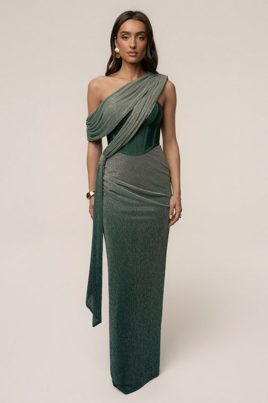 « Céleste » — Robe Longue Drapée Bandage, Vert