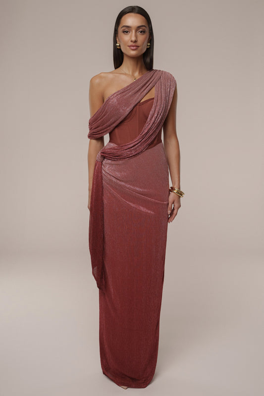 « Céleste » — Robe Longue Drapée Bandage, Rouge