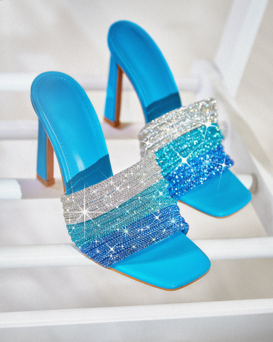 « Saphir » — Mules Ornées à Talon Haut, Bleu