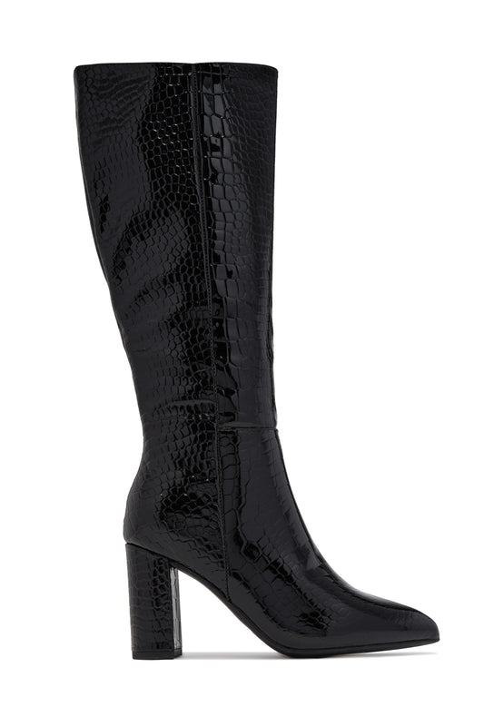 « Croco Fauve » — Bottes Montantes à Talon Bloc, Noir Croco
