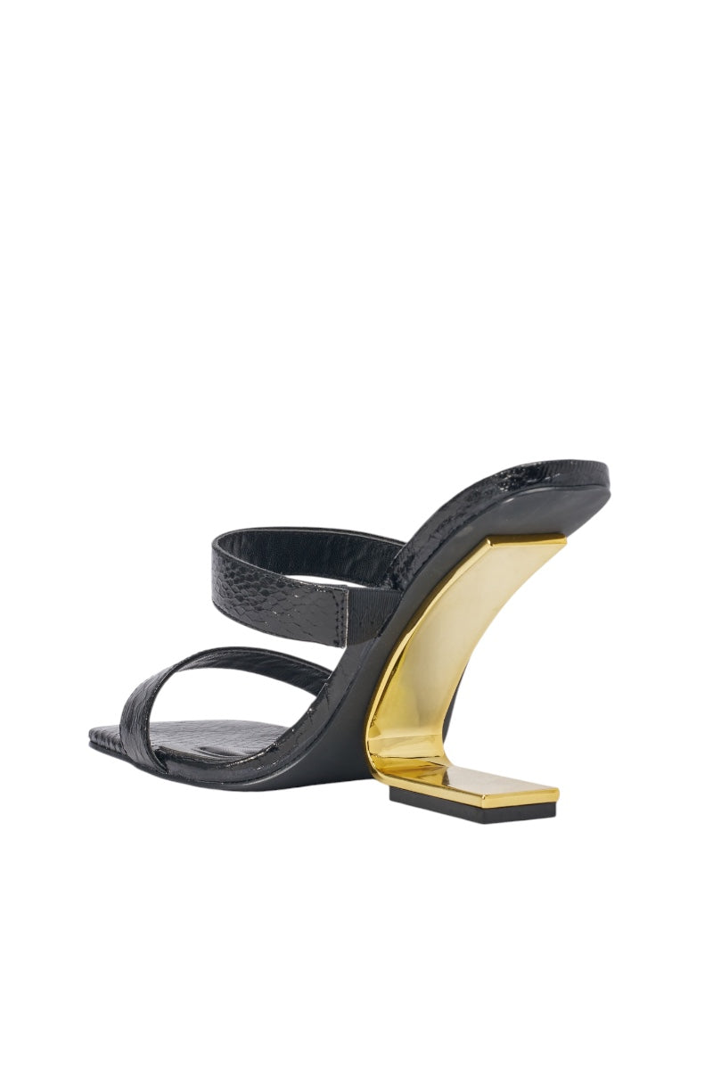 « Cobra » — Mules Compensées Effet Serpent, Noir