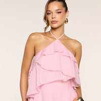 « Romance Rosée » — Robe Mini à Volants, Rose
