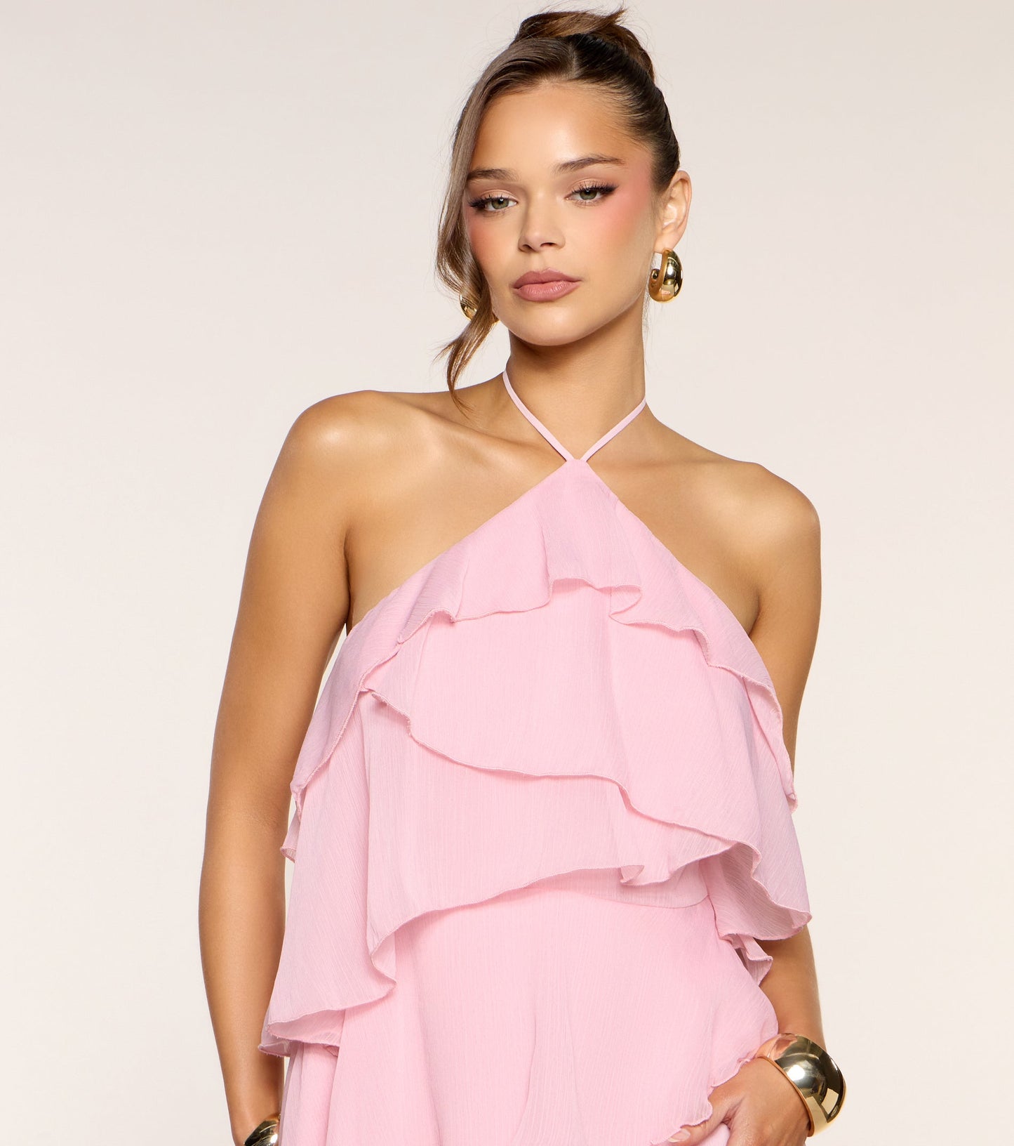 « Romance Rosée » — Robe Mini à Volants, Rose