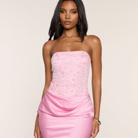 « Éclat Satiné » — Robe Midi Bustier Perlée, Ivoire