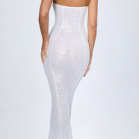 « Kinsley » — Robe Longue Bandeau Crochet Orné, Blanc