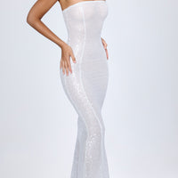 « Kinsley » — Robe Longue Bandeau Crochet Orné, Blanc