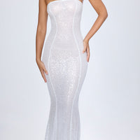 « Kinsley » — Robe Longue Bandeau Crochet Orné, Blanc