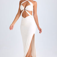 « Kalyani » — Robe Longue Dos Nu Ruchée à Anneau, Blanc