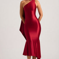 « Flamme » — Robe Midaxi Écharpe Asymétrique, Rouge