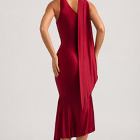 « Flamme » — Robe Midaxi Écharpe Asymétrique, Rouge