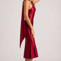 « Flamme » — Robe Midaxi Écharpe Asymétrique, Rouge