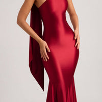 « Flamme » — Robe Midaxi Écharpe Asymétrique, Rouge