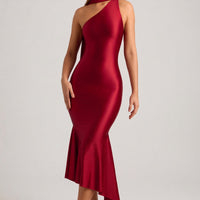 « Flamme » — Robe Midaxi Écharpe Asymétrique, Rouge