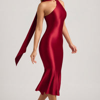 « Flamme » — Robe Midaxi Écharpe Asymétrique, Rouge