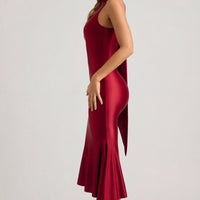 « Flamme » — Robe Midaxi Écharpe Asymétrique, Rouge