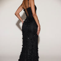 « Ivresse » — Robe Longue Corset Appliquée Sequins, Noir