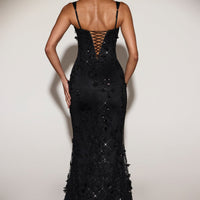 « Ivresse » — Robe Longue Corset Appliquée Sequins, Noir