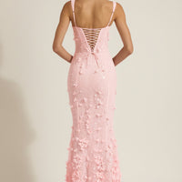 « Ivresse » — Robe Longue Corset Appliquée Sequins, Rose