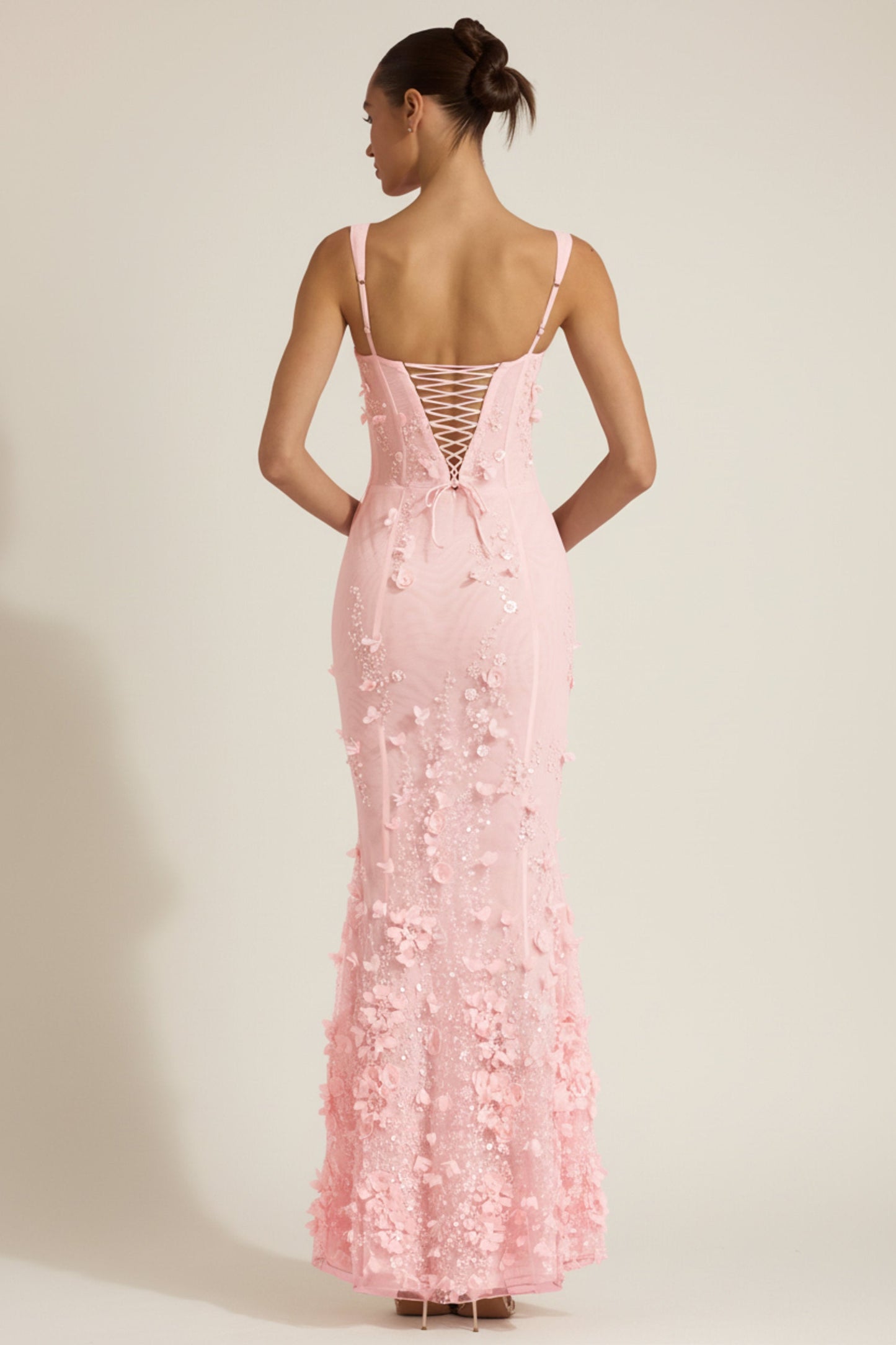 « Ivresse » — Robe Longue Corset Appliquée Sequins, Rose