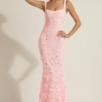« Ivresse » — Robe Longue Corset Appliquée Sequins, Rose