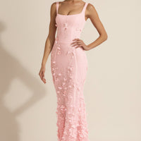 « Ivresse » — Robe Longue Corset Appliquée Sequins, Rose