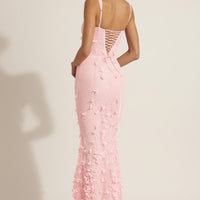 « Ivresse » — Robe Longue Corset Appliquée Sequins, Rose