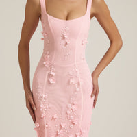 « Ivresse » — Robe Longue Corset Appliquée Sequins, Rose