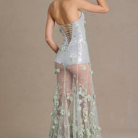 « Estella » — Robe de Bal Corset en Tulle Brodé, Vert Sauge