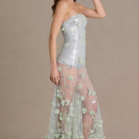 « Estella » — Robe de Bal Corset en Tulle Brodé, Vert Sauge
