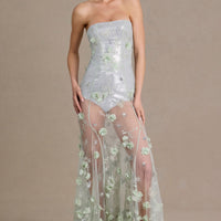 « Estella » — Robe de Bal Corset en Tulle Brodé, Vert Sauge