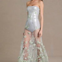 « Estella » — Robe de Bal Corset en Tulle Brodé, Vert Sauge