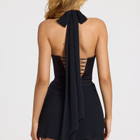 « Noir » — Robe Mini Drapée en Satin, Noir