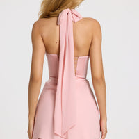 « Blush » — Robe Mini Drapée en Satin, Rose Poudré
