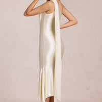 « Sélène » — Robe Midaxi Écharpe Asymétrique, Ivoire