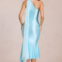« Sélène » — Robe Midaxi Écharpe Asymétrique, Aigue-Marine
