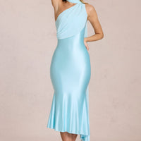 « Sélène » — Robe Midaxi Écharpe Asymétrique, Aigue-Marine