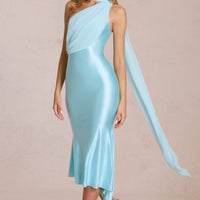 « Sélène » — Robe Midaxi Écharpe Asymétrique, Aigue-Marine
