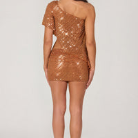 « Étincelle » — Jupe Micro Mini Pailletée Asymétrique, Bronze
