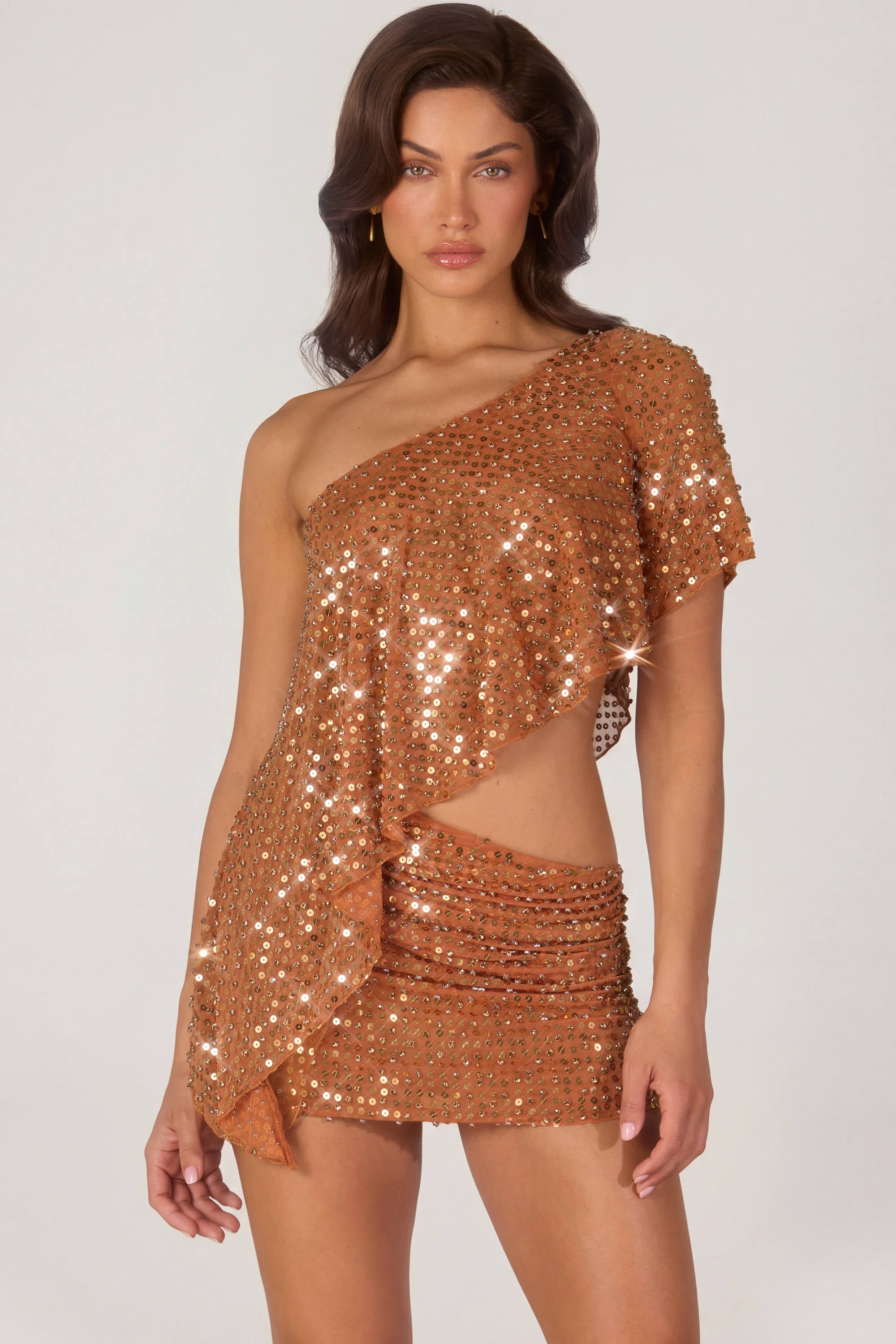 « Étincelle » — Jupe Micro Mini Pailletée Asymétrique, Bronze