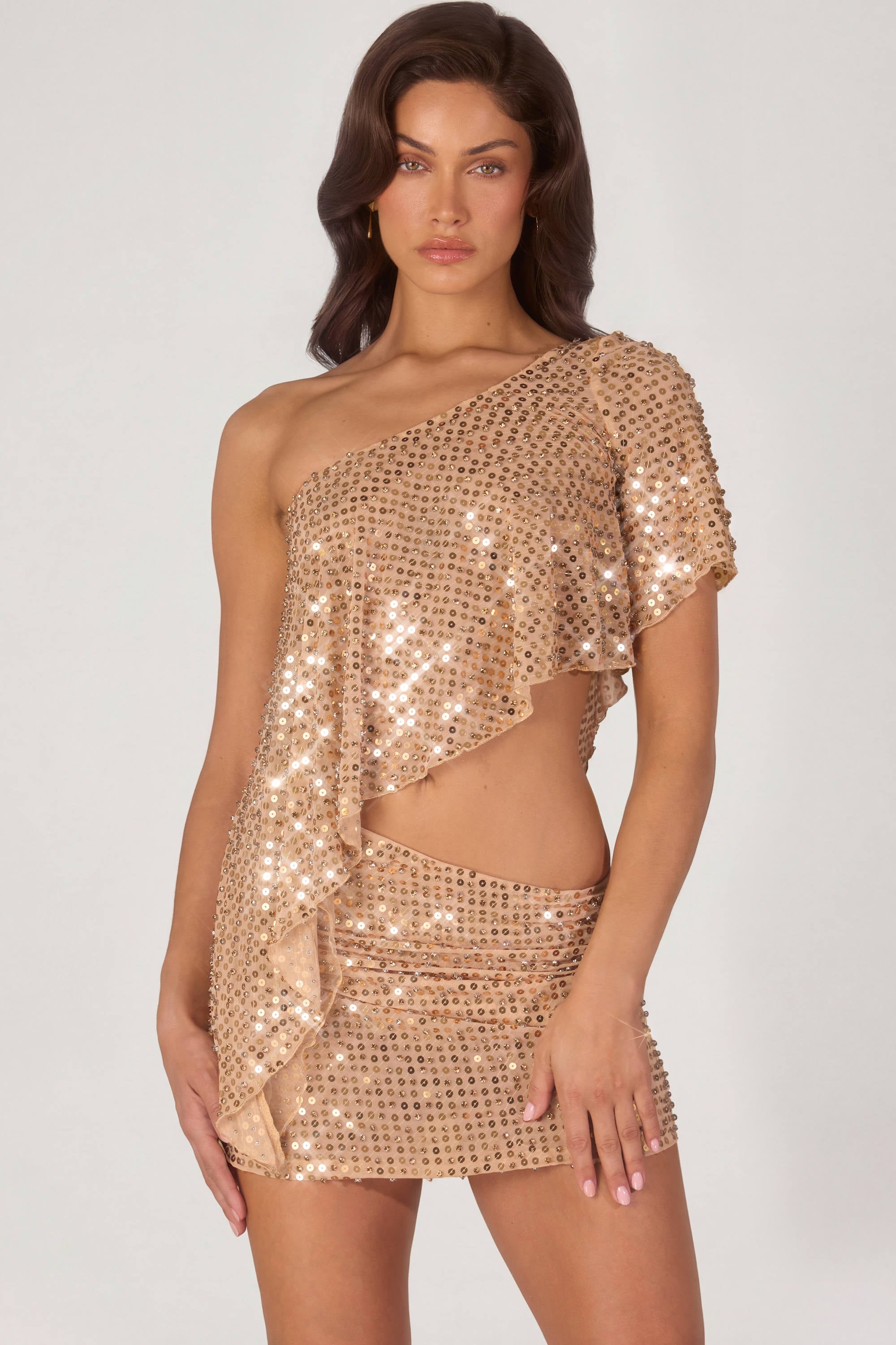 « Étincelle » — Jupe Micro Mini Pailletée Asymétrique, Doré