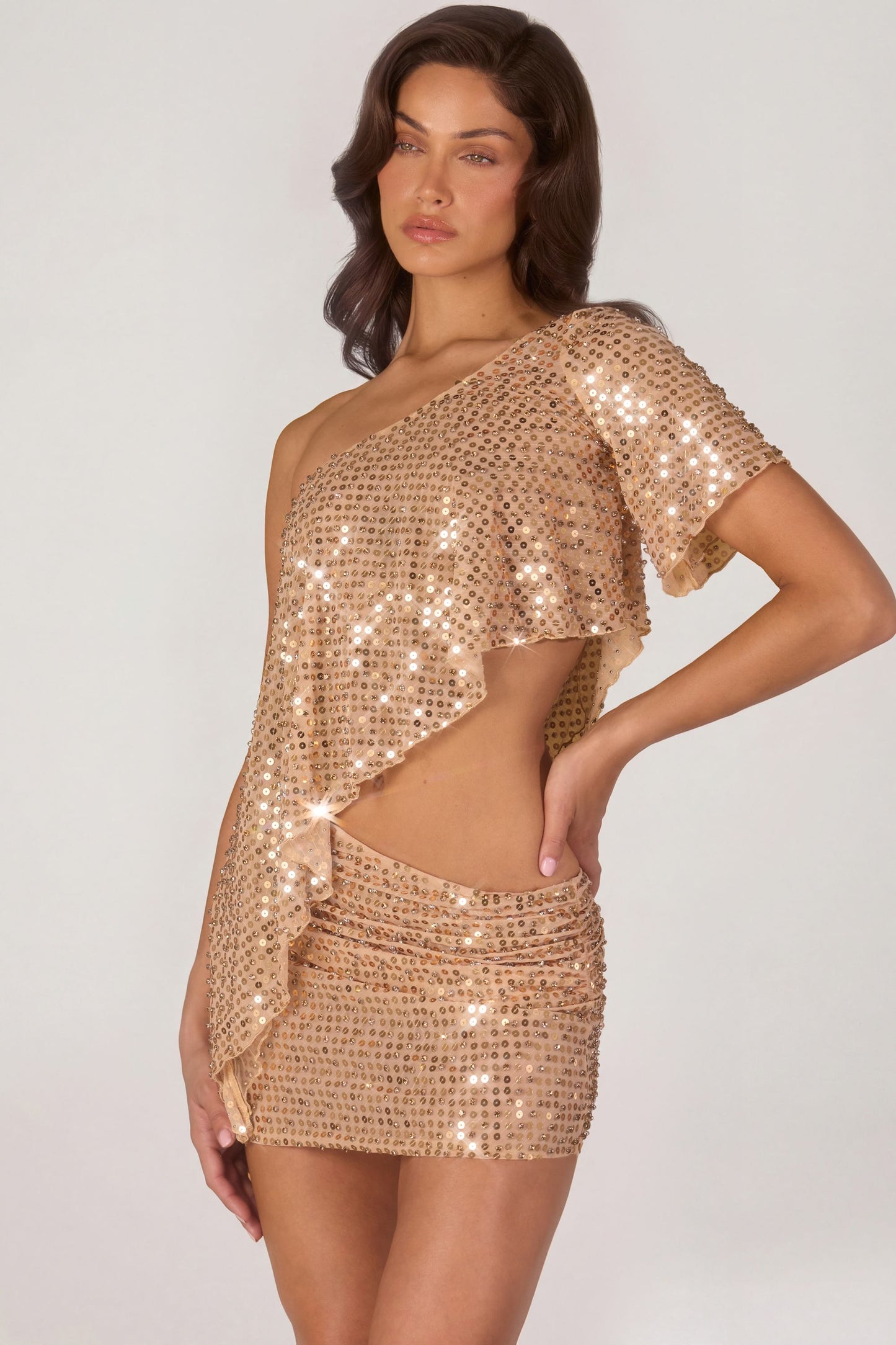 « Lueur » — Haut Asymétrique Une Épaule Pailleté, Doré