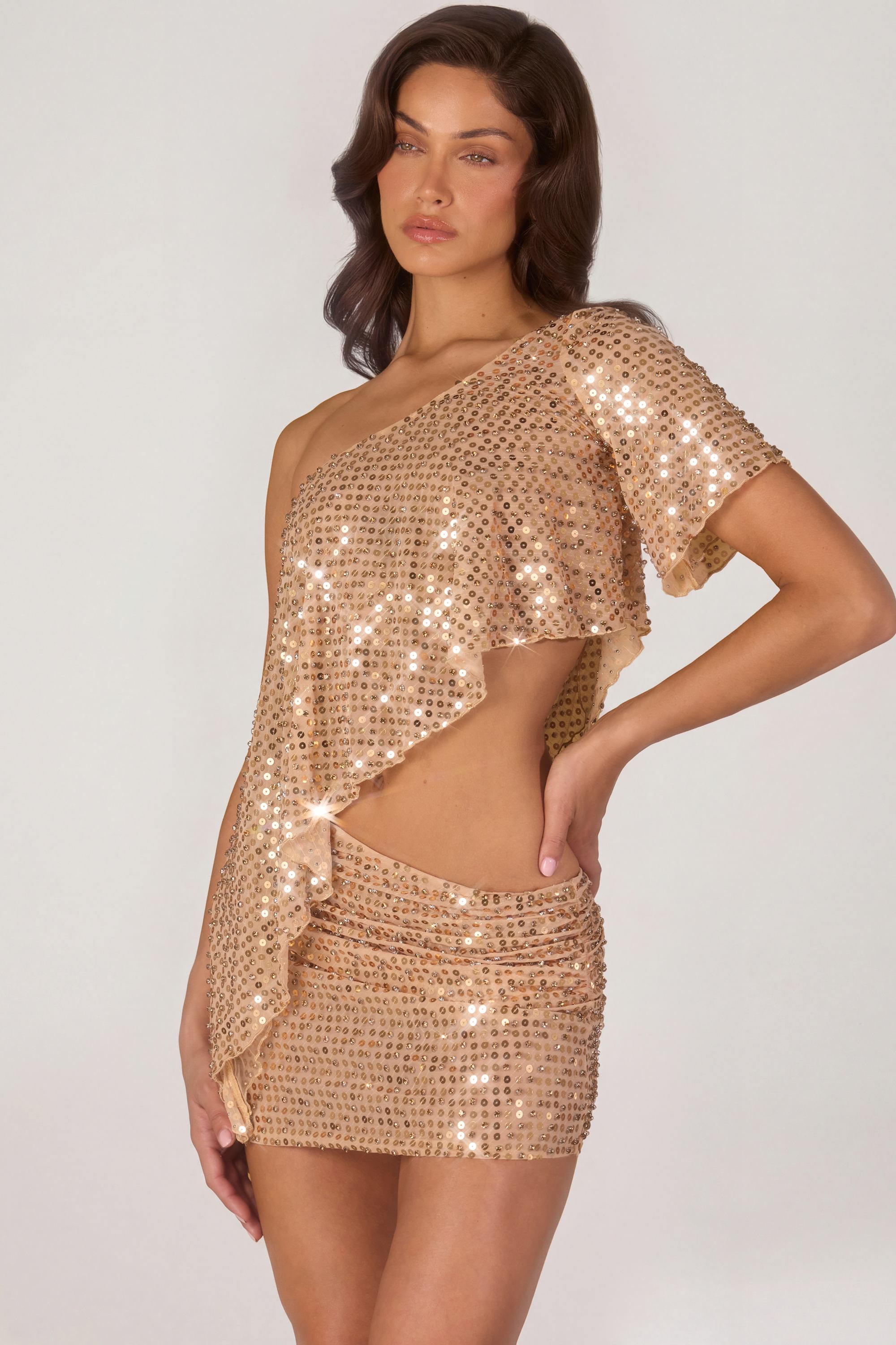« Lueur » — Haut Asymétrique Une Épaule Pailleté, Doré