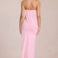 « Onde » — Robe Longue Bandeau Drapée Fendue, Rose Poudré