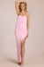« Onde » — Robe Longue Bandeau Drapée Fendue, Rose Poudré