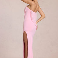 « Onde » — Robe Longue Bandeau Drapée Fendue, Rose Poudré