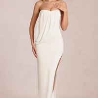 « Onde » — Robe Longue Bandeau Drapée Fendue, Nacré