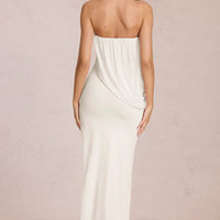 « Onde » — Robe Longue Bandeau Drapée Fendue, Nacré